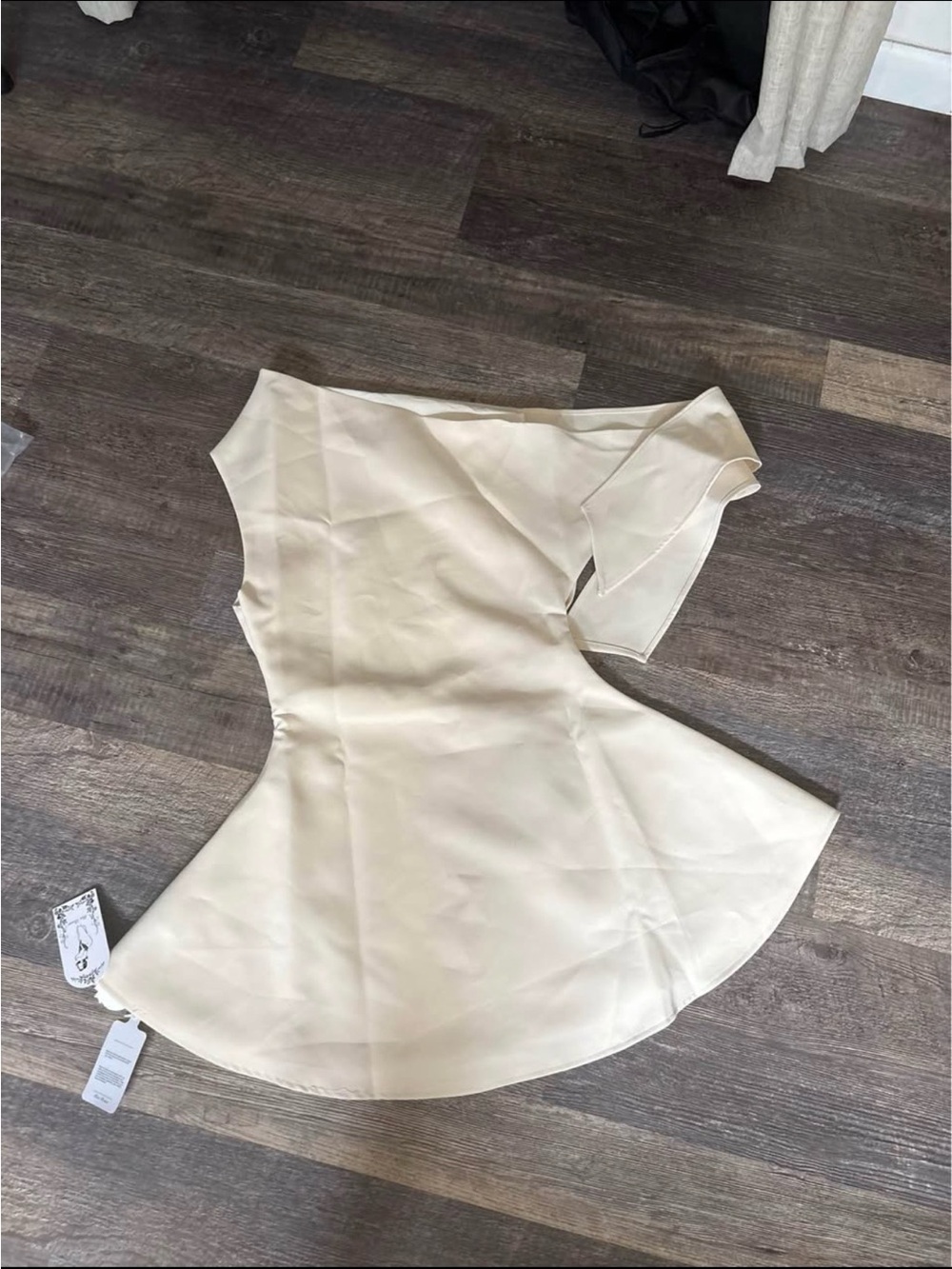 One-Shoulder Cream Fit-and-Flare Dress